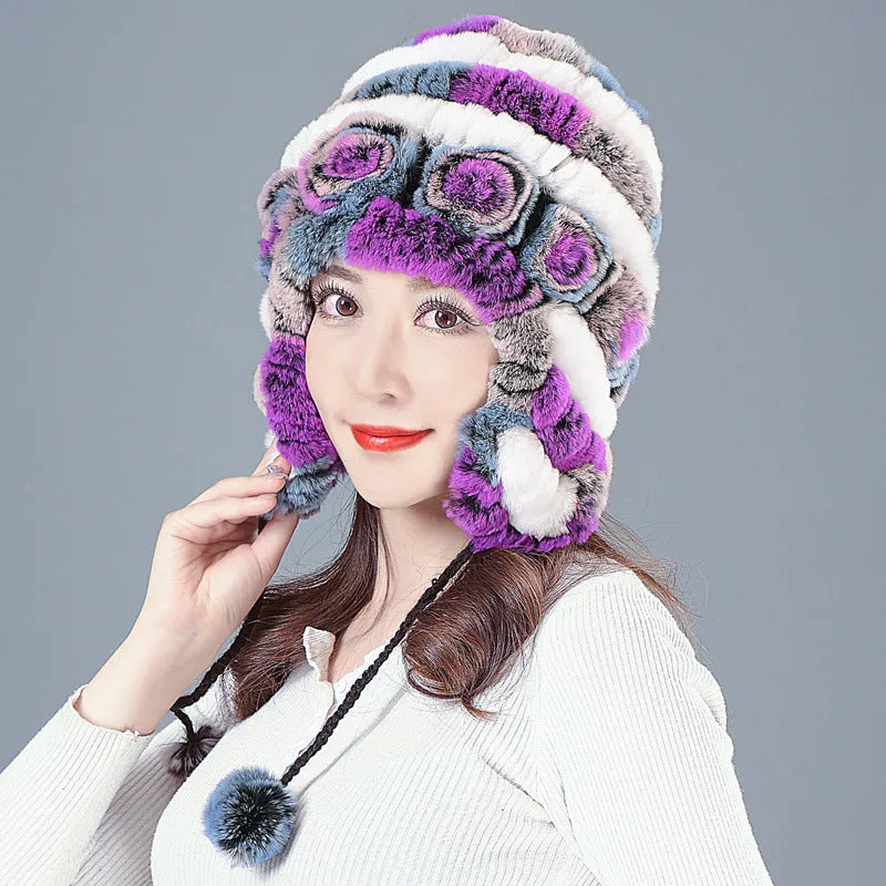 Rex rabbit fur hat female winter wild casual thickening warm ear protection winter