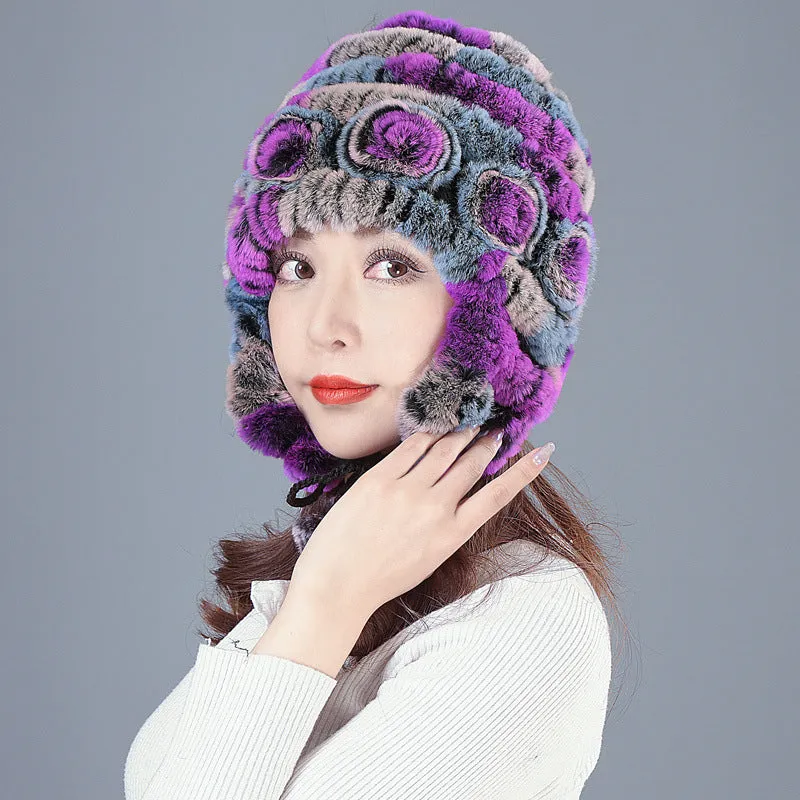 Rex rabbit fur hat female winter wild casual thickening warm ear protection winter