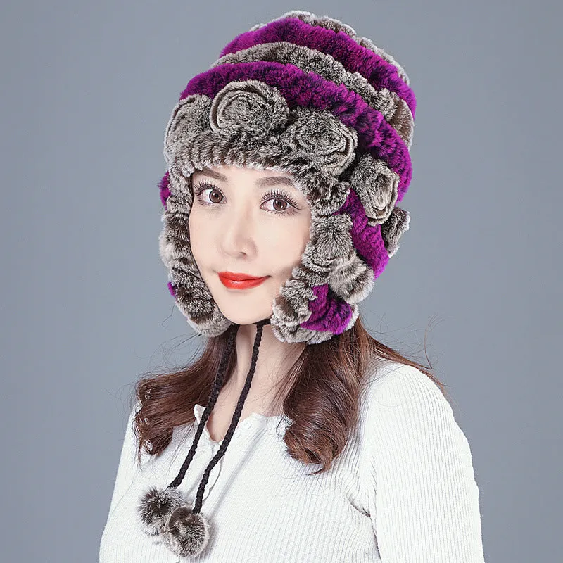 Rex rabbit fur hat female winter wild casual thickening warm ear protection winter