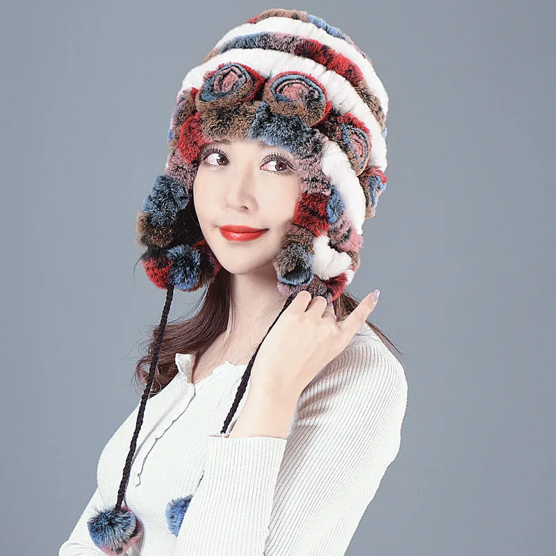 Rex rabbit fur hat female winter wild casual thickening warm ear protection winter