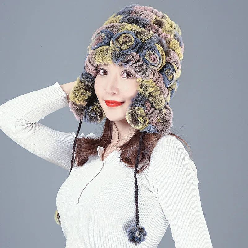 Rex rabbit fur hat female winter wild casual thickening warm ear protection winter