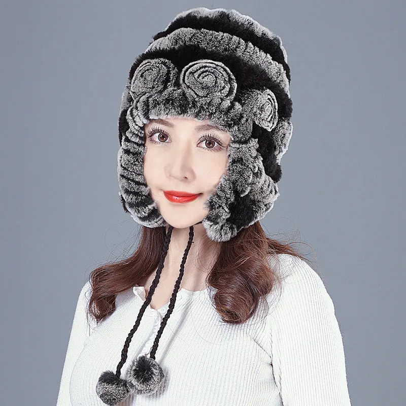 Rex rabbit fur hat female winter wild casual thickening warm ear protection winter