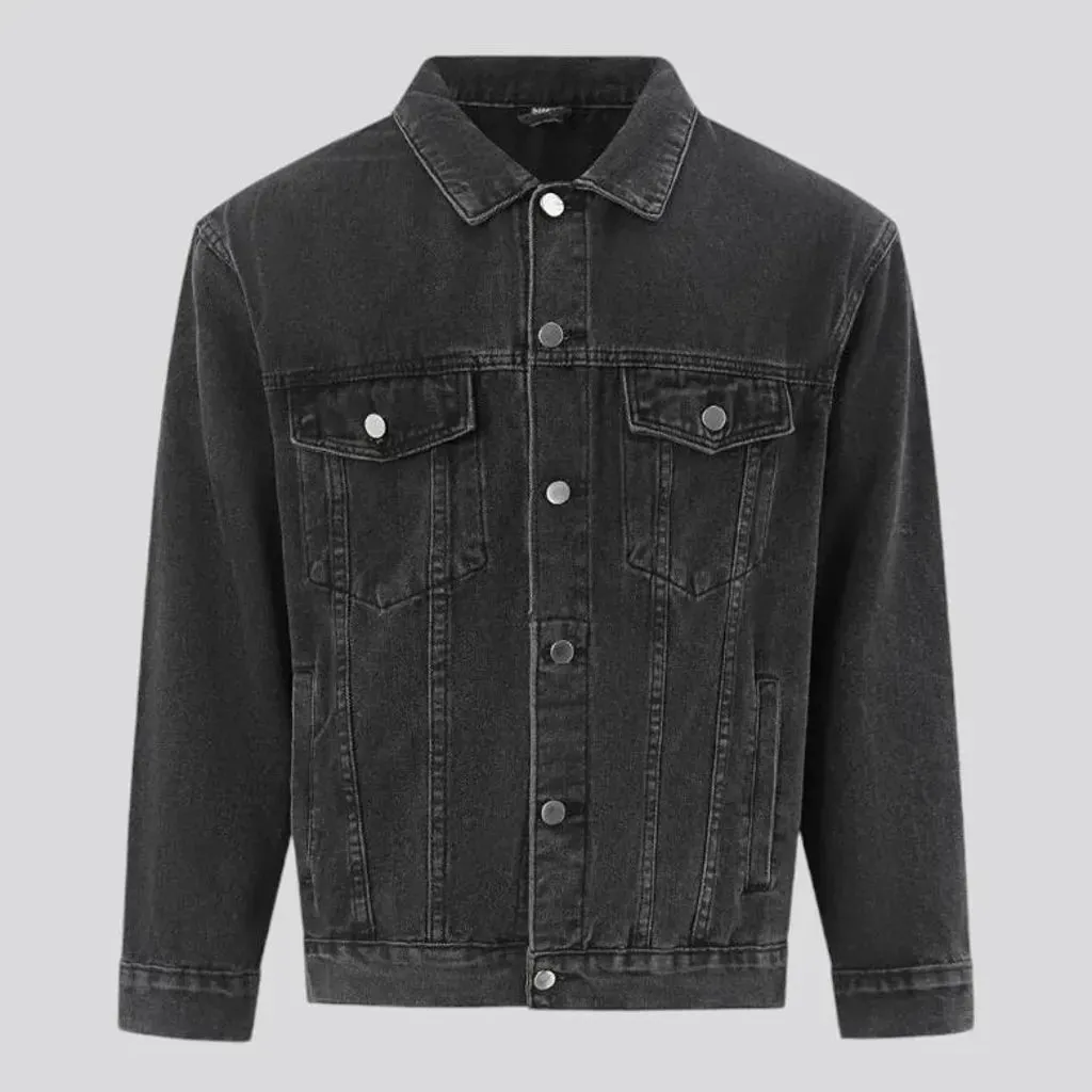 Sanded casual style men's denim trucker jacket