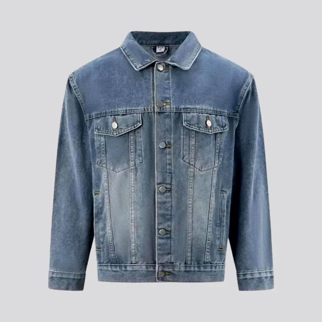 Sanded casual style men's denim trucker jacket