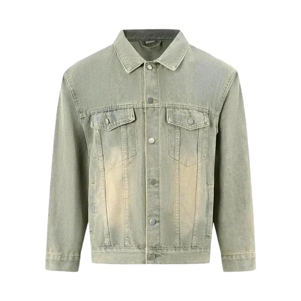 Sanded casual style men's denim trucker jacket