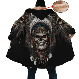 Skull Native Horn Button Long Fleece Windbreaker WCS