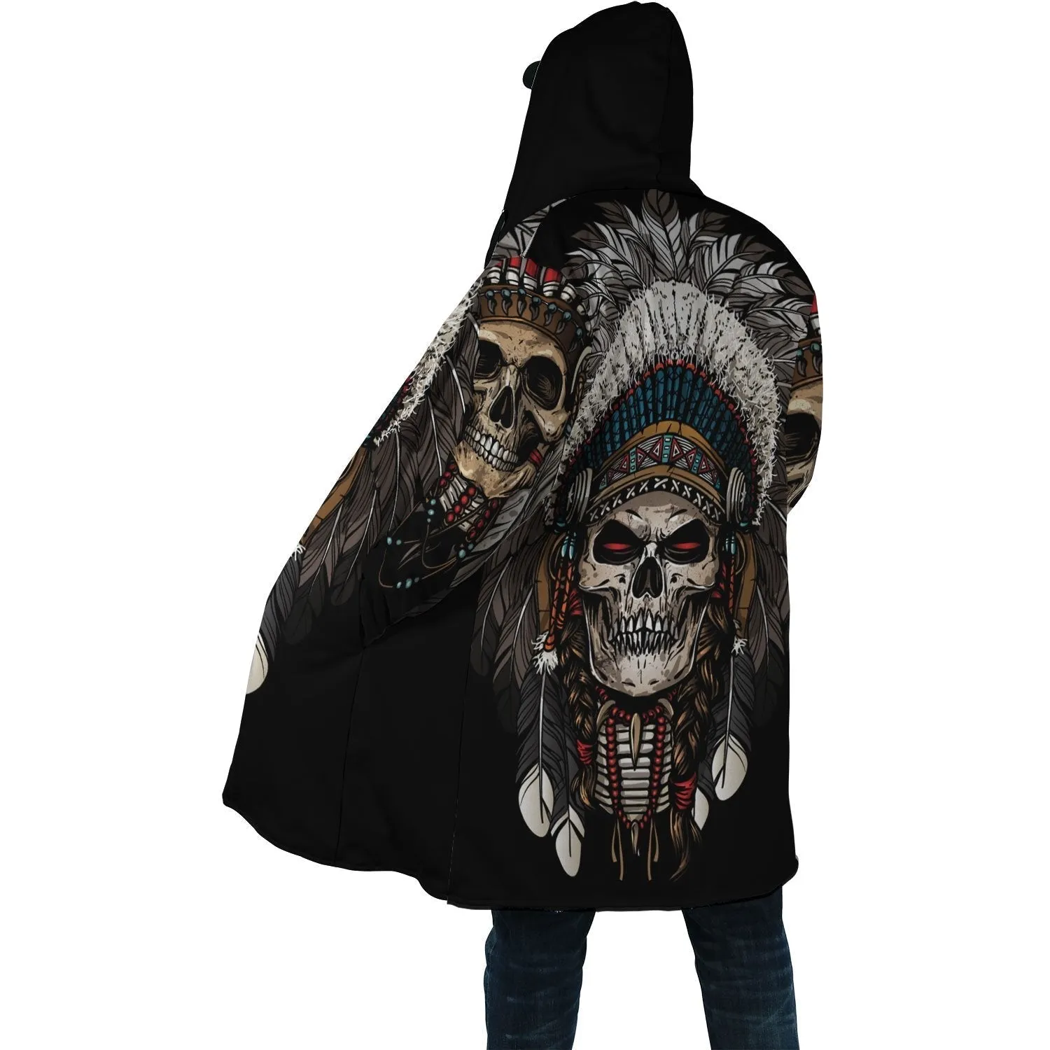 Skull Native Horn Button Long Fleece Windbreaker WCS