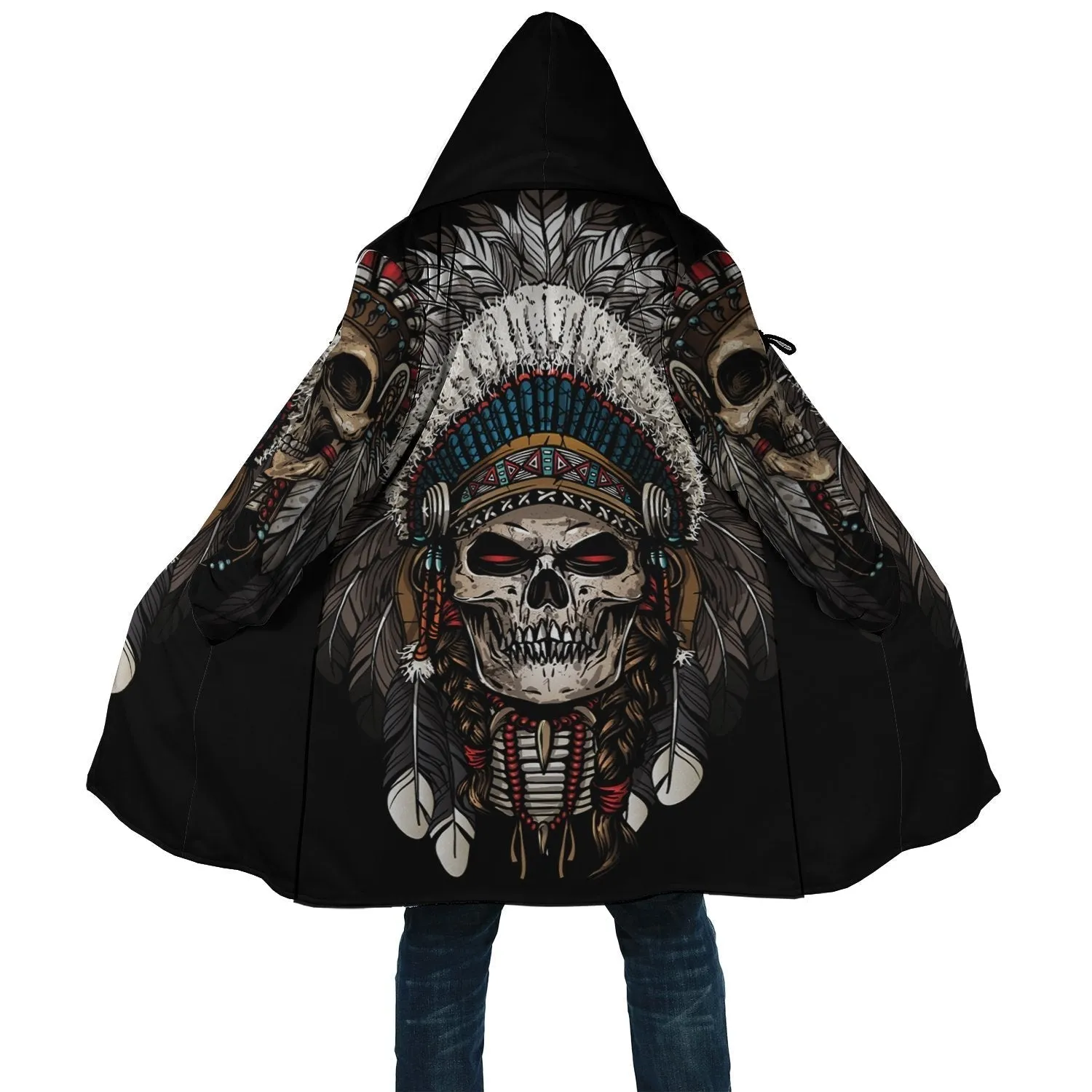 Skull Native Horn Button Long Fleece Windbreaker WCS