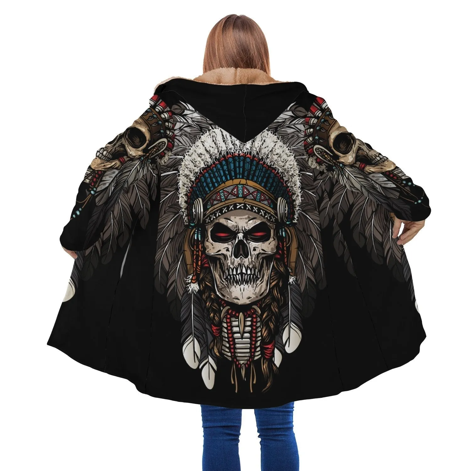 Skull Native Horn Button Long Fleece Windbreaker WCS