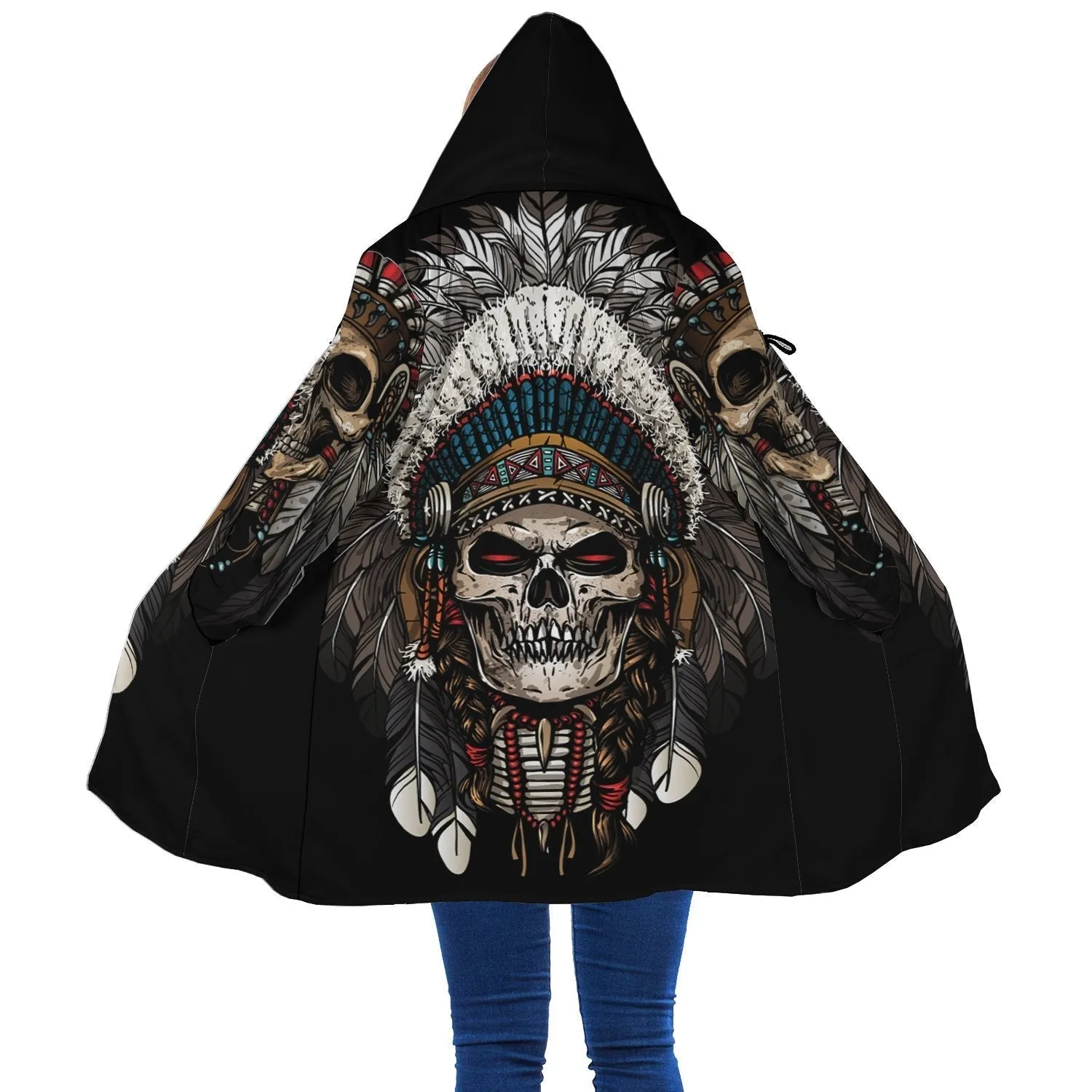 Skull Native Horn Button Long Fleece Windbreaker WCS