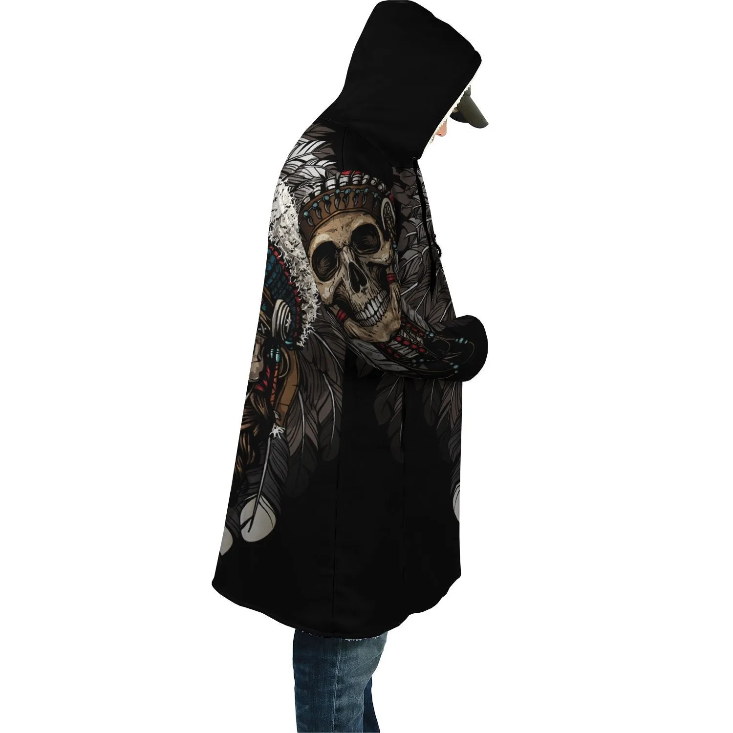 Skull Native Horn Button Long Fleece Windbreaker WCS