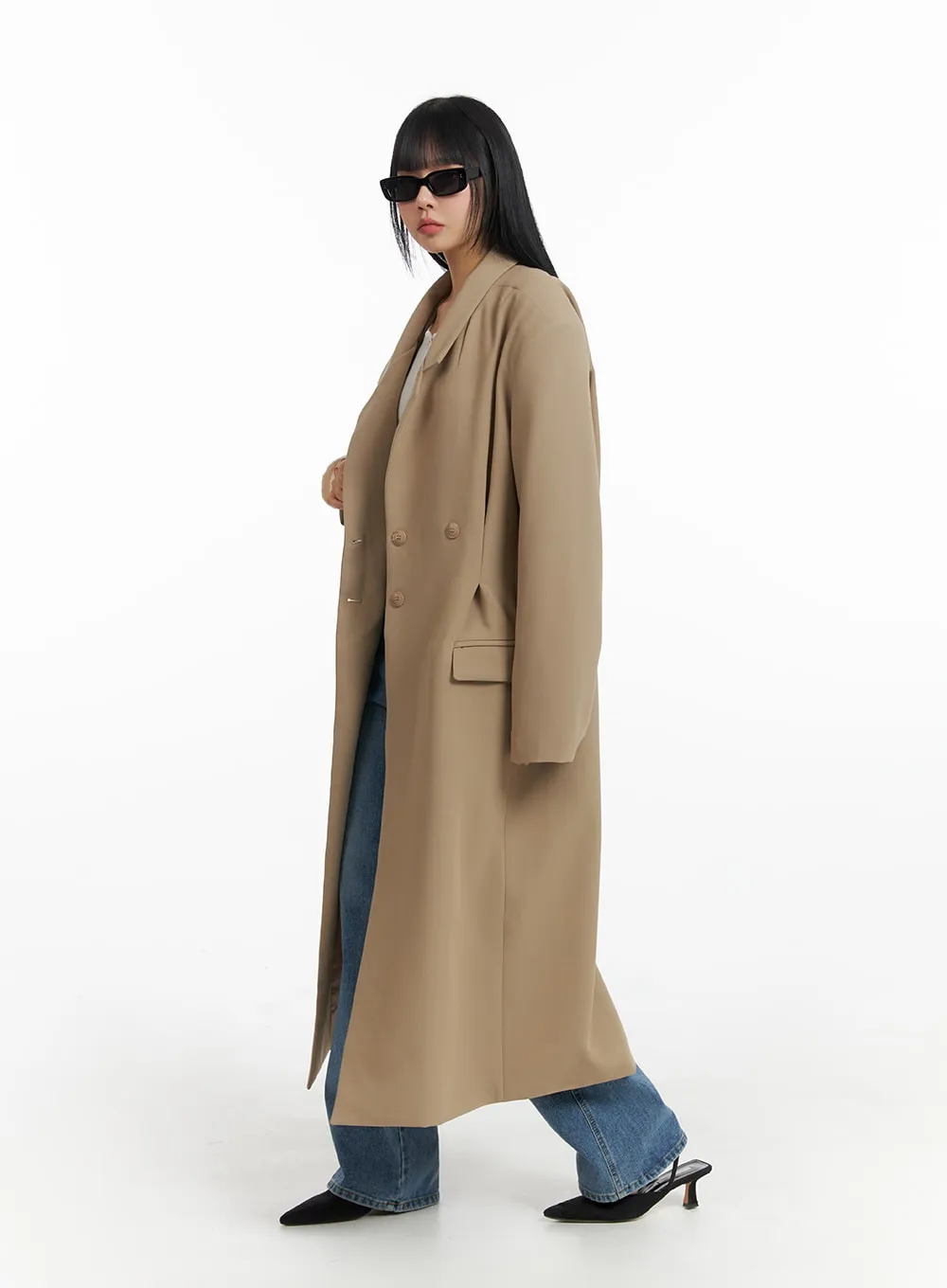 Solid Oversized Collar Long Coat IM414