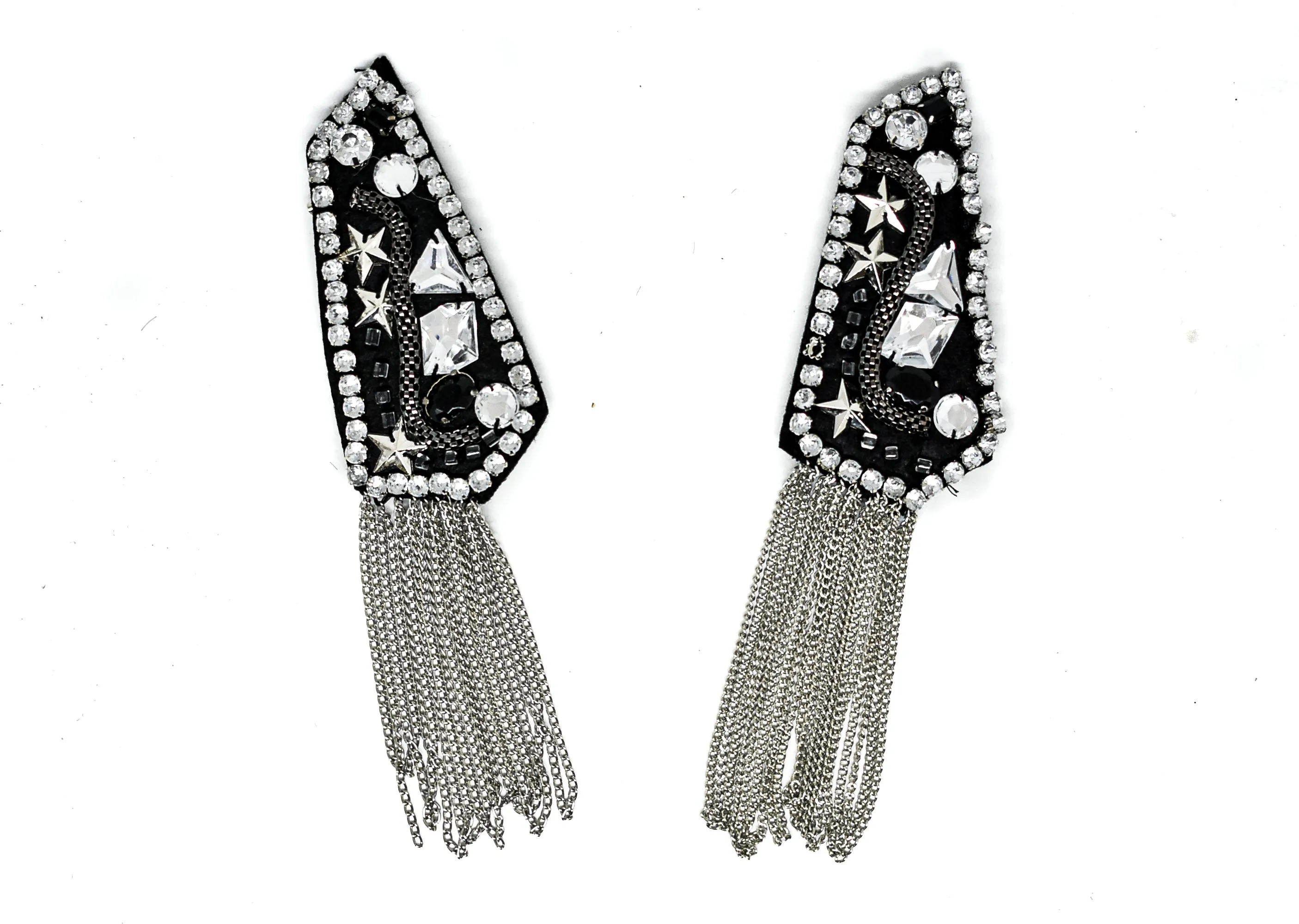 Studded Rhinestone Shoulder Pads with Tassel Chain (2 Pieces)