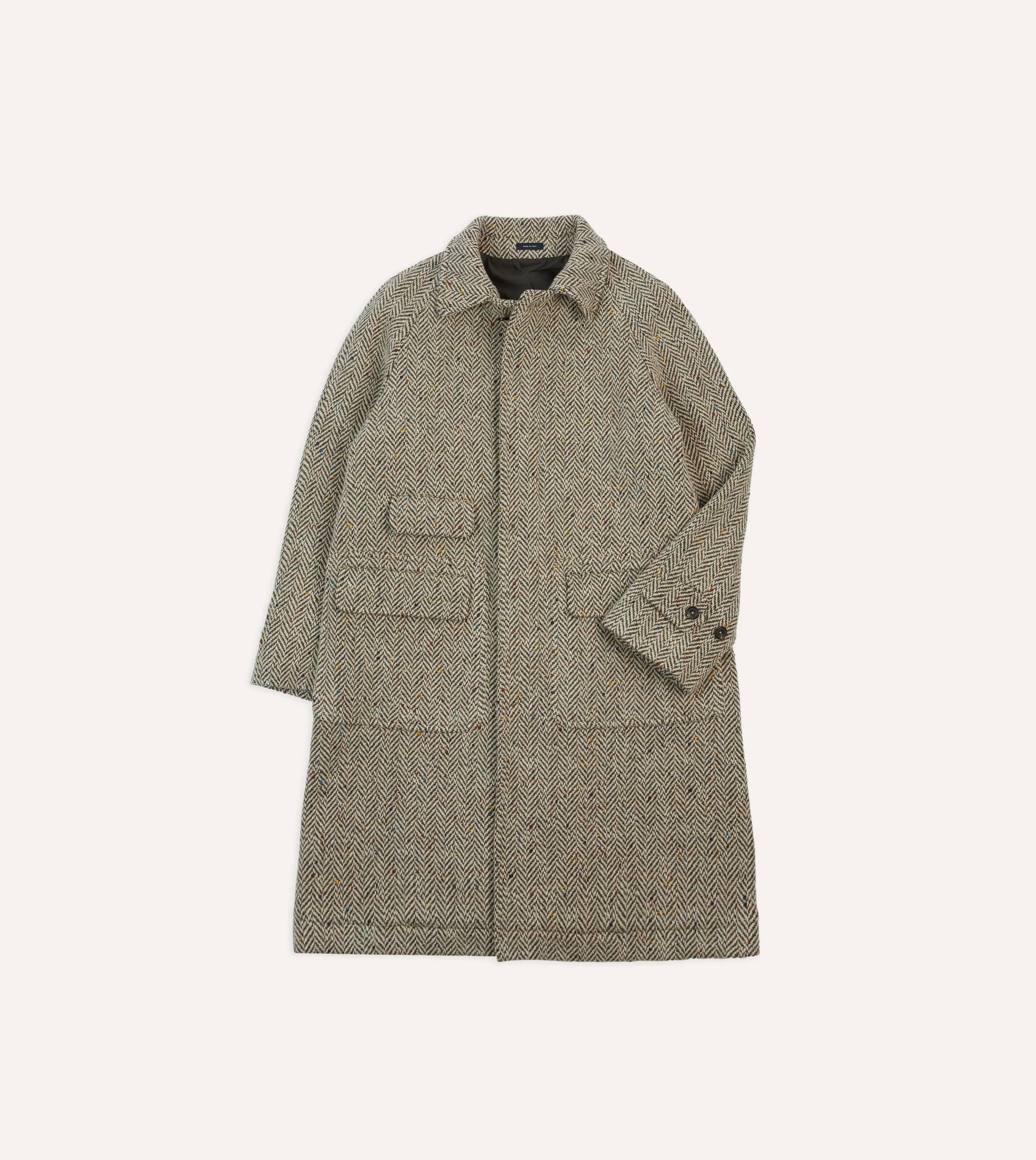 Flecked Taupe Herringbone Wool Raglan Coat