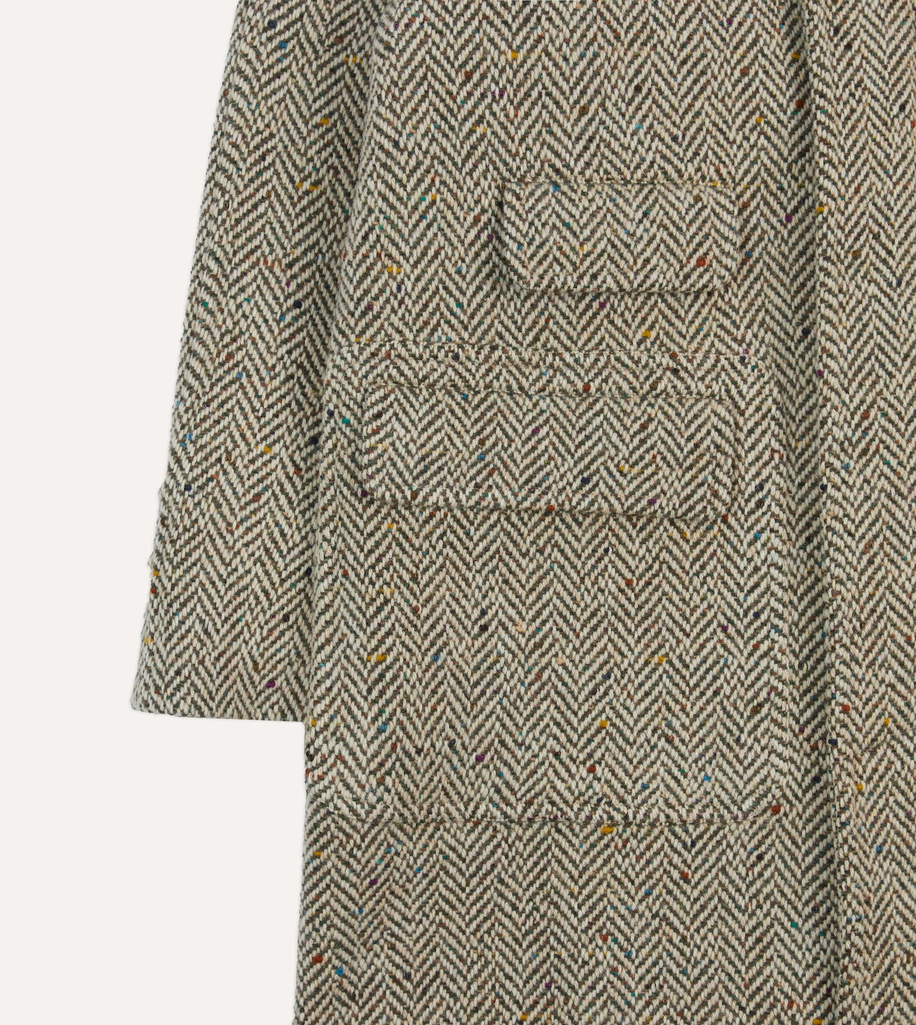 Flecked Taupe Herringbone Wool Raglan Coat