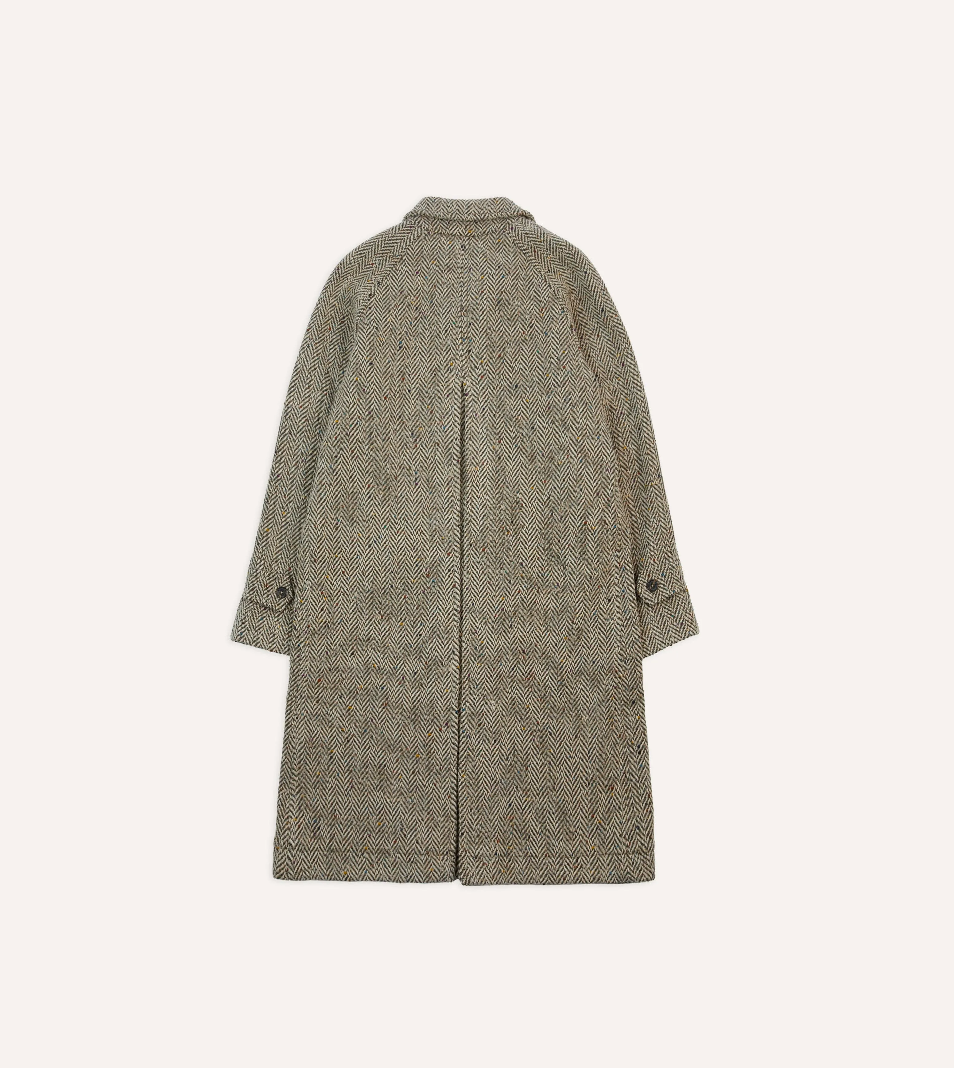 Flecked Taupe Herringbone Wool Raglan Coat