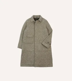 Flecked Taupe Herringbone Wool Raglan Coat