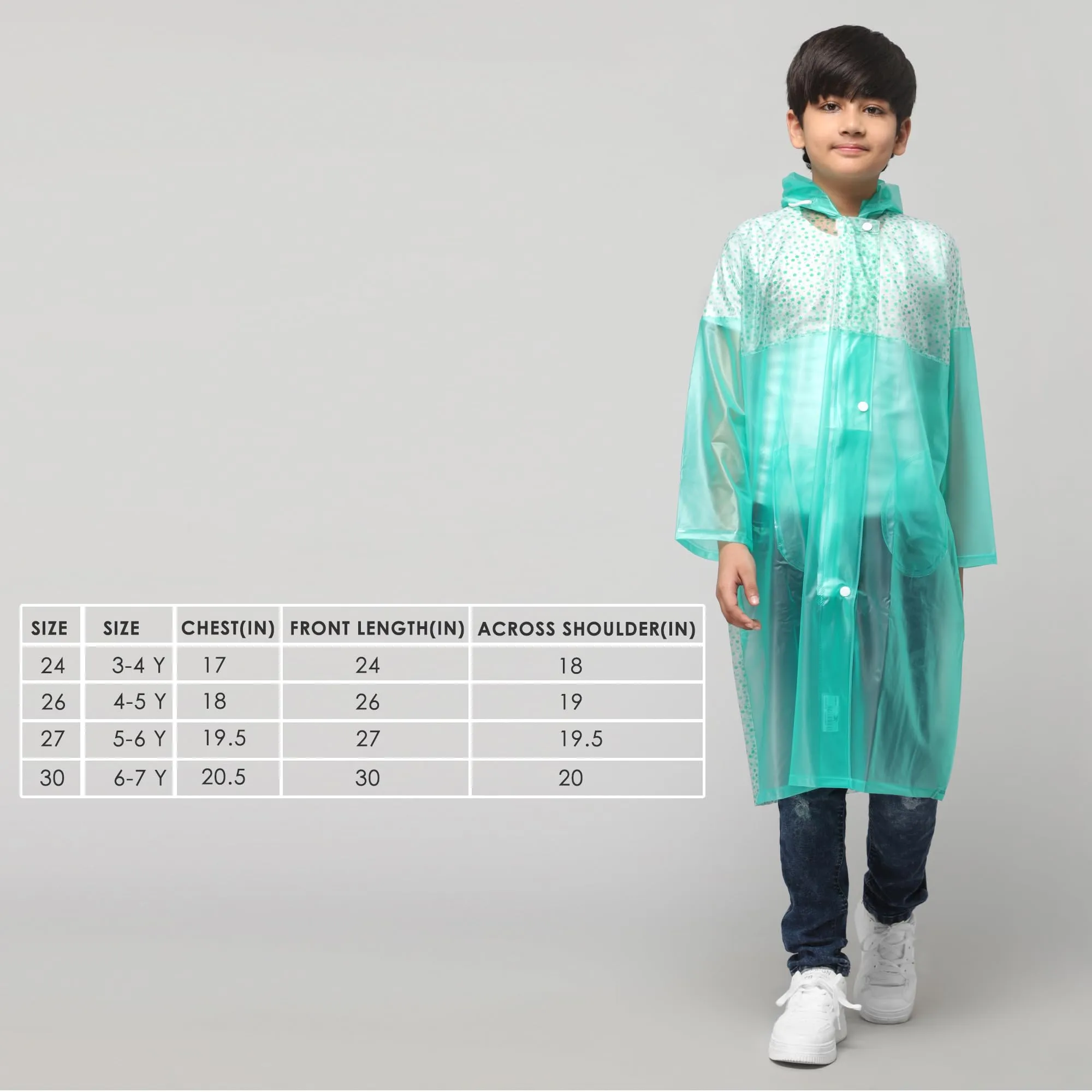 THE CLOWNFISH Drip Dude Series Unisex Kids Waterproof Single Layer PVC Longcoat/Raincoat with Adjustable Hood. Age-6-7 Years (Aqua Green)