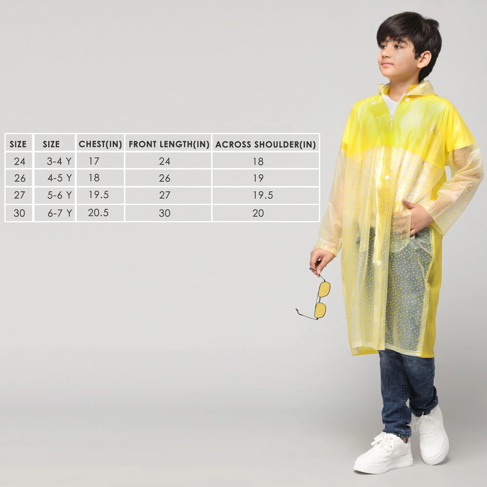 THE CLOWNFISH Misty Magic Series Unisex Kids Waterproof Single Layer PVC Longcoat/Raincoat with Adjustable Hood. Age-3-4 Years (Lemon Yellow)