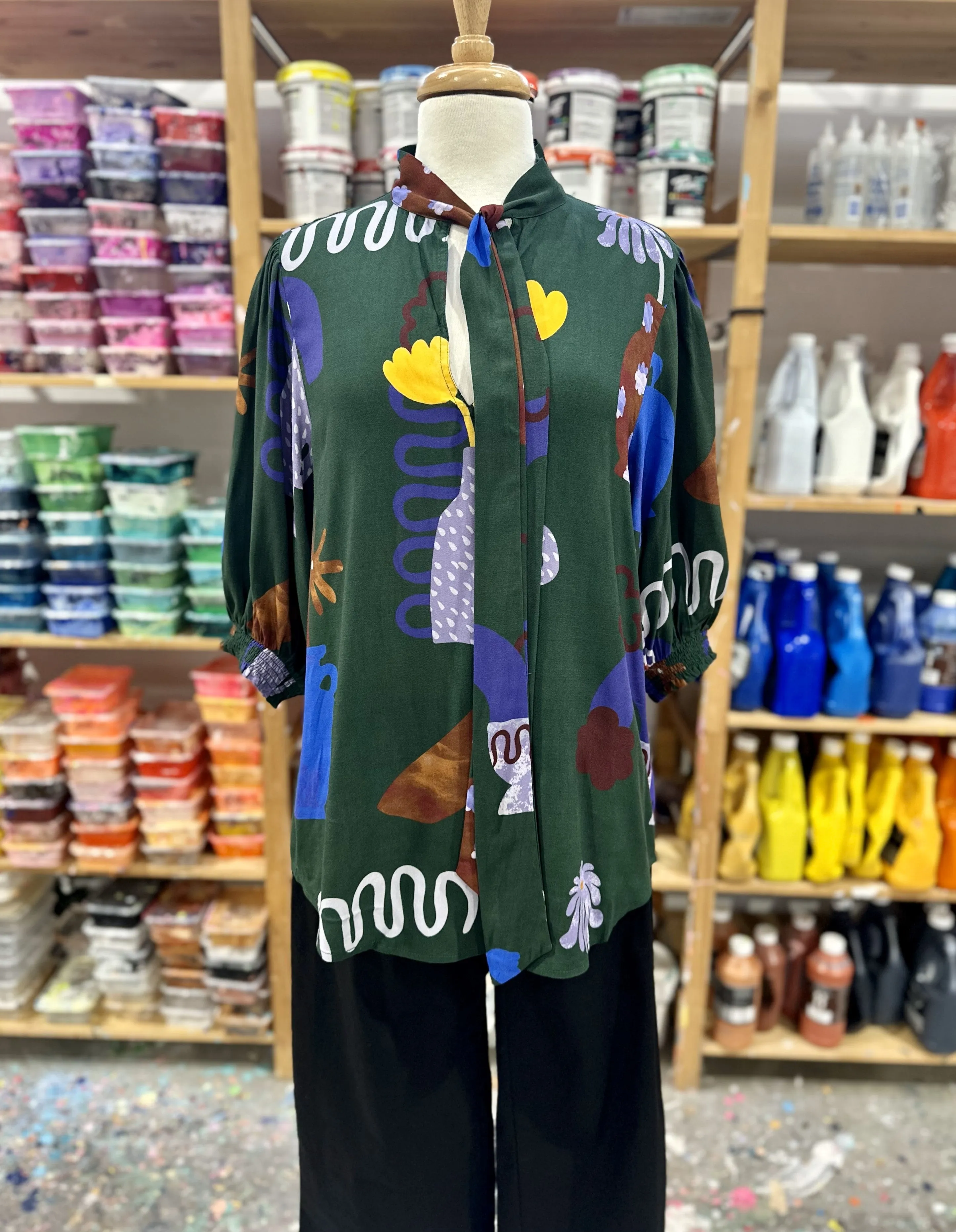 Tie Neck Top in Gouache Print