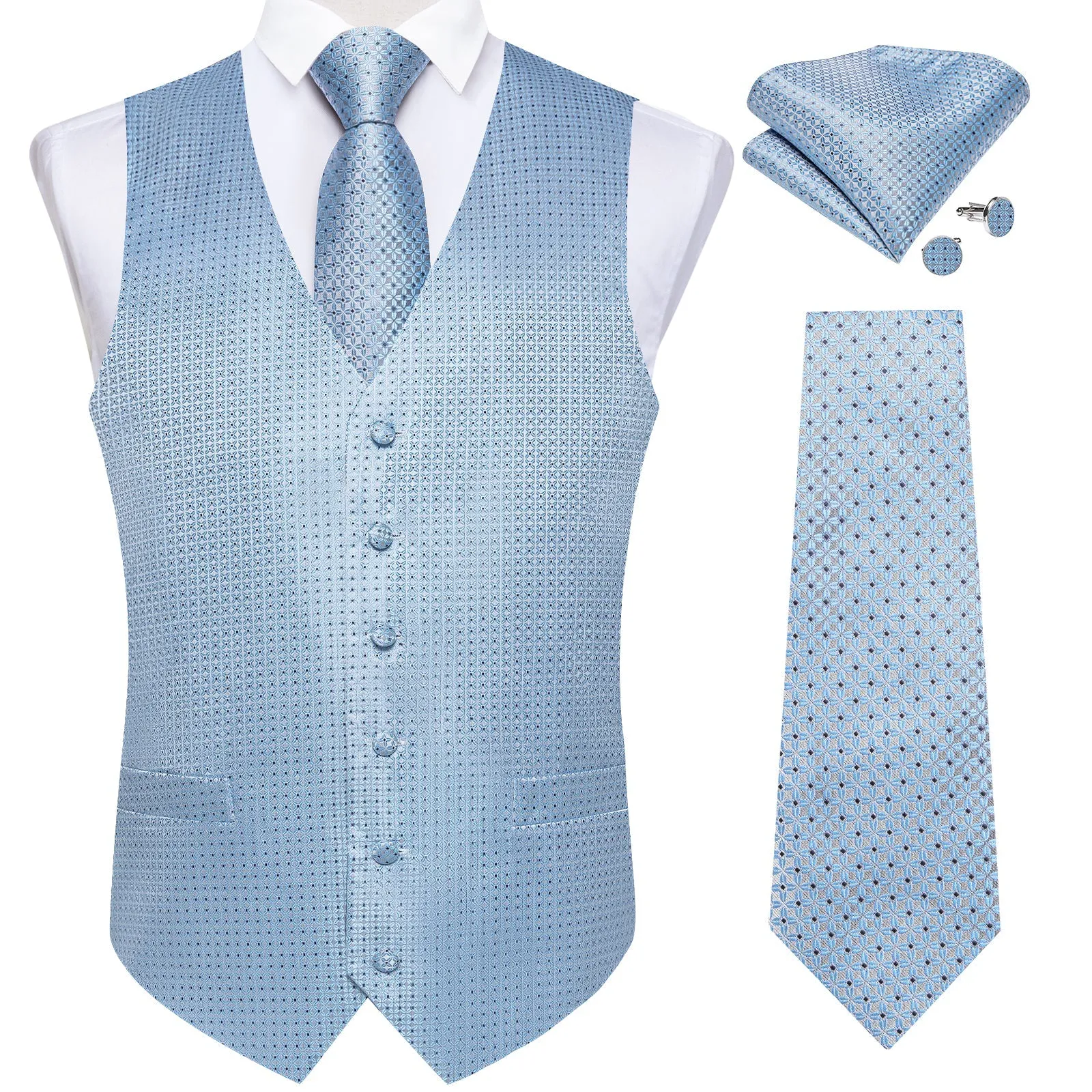 Ties2you Blue Tie Arctic Blue Polka Dots Men's Vest Tie Set