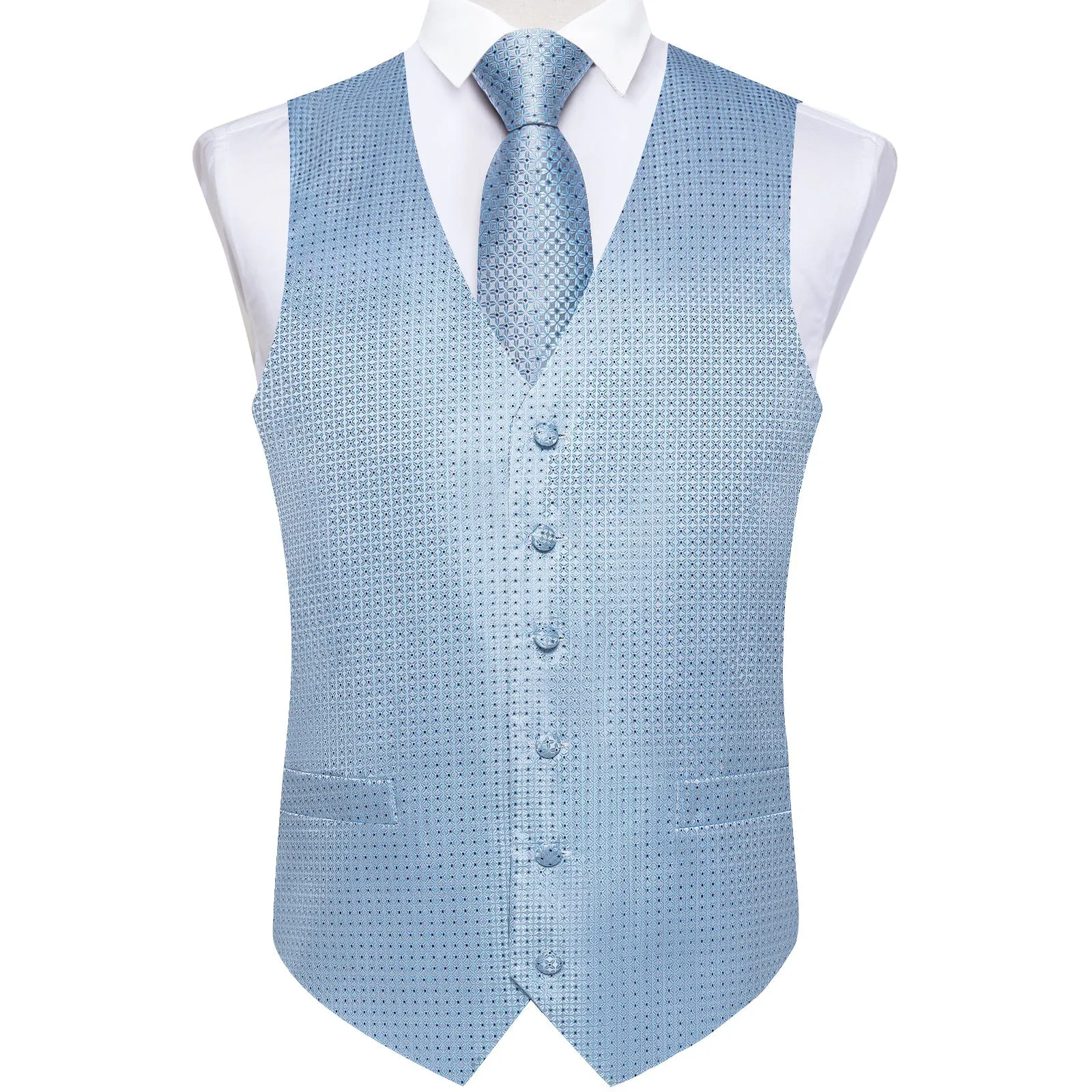 Ties2you Blue Tie Arctic Blue Polka Dots Men's Vest Tie Set