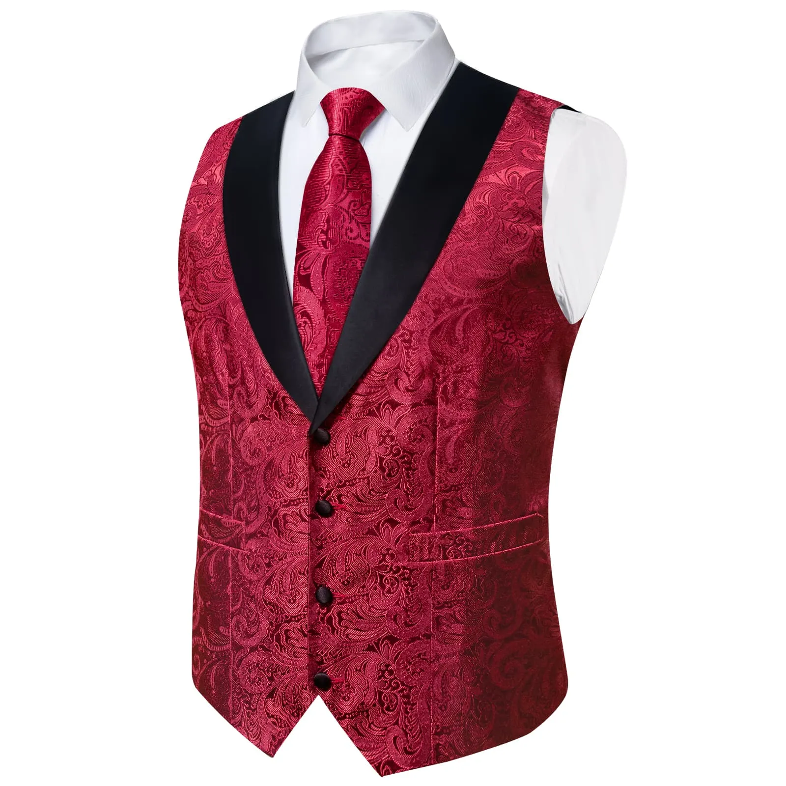 Ties2you Dress Vest Burgundy Red Shawl Collar Silk Mens Waistcoat Tie Set