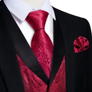 Ties2you Dress Vest Burgundy Red Shawl Collar Silk Mens Waistcoat Tie Set