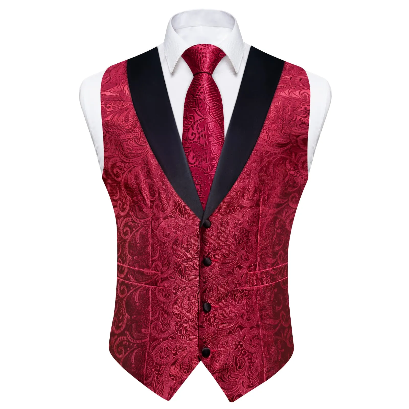 Ties2you Dress Vest Burgundy Red Shawl Collar Silk Mens Waistcoat Tie Set