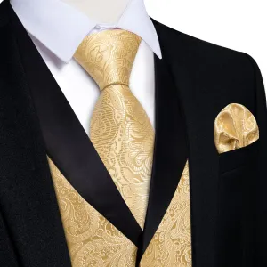 Ties2you Dress Vest Light Yellow Floral Shawl Collar Silk Mens Waistcoat Tie Set