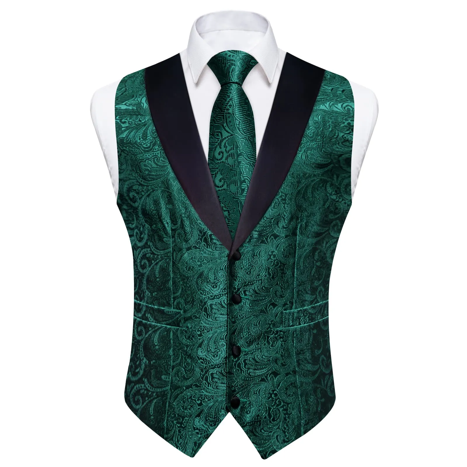 Ties2you Dress Vest Phthalo Green Floral Shawl Collar Silk Mens Waistcoat Tie Set