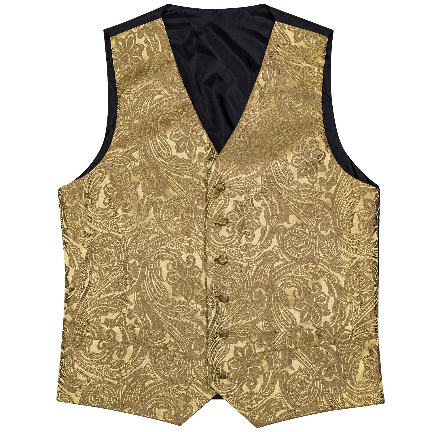 Ties2you Floral Tie Vest Golden Silk Men's Vest Tie Hanky Cufflinks Set Waistcoat Suit Set