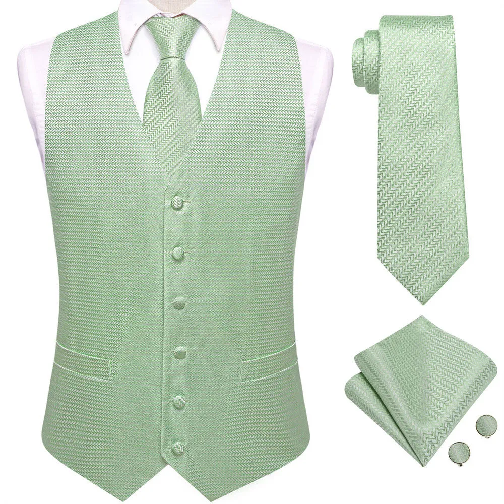 Ties2you Laurel Green Solid V-Neck Silk Vest Necktie Se