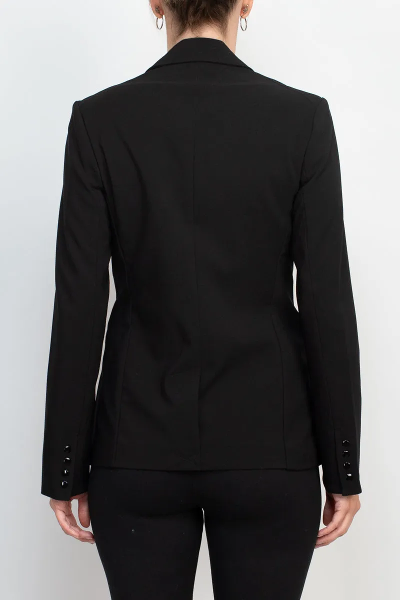 Truth lapel collar one button closure long sleeve woven blazer with zipper pocket