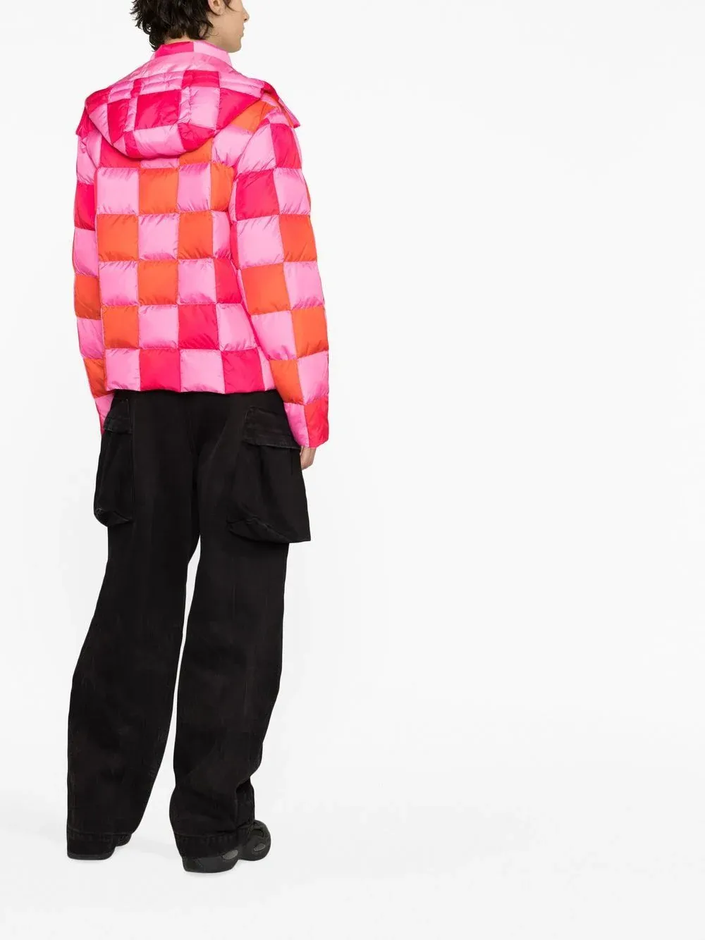 Unisex Gradient Checker Hooded Coat