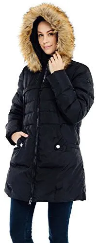 Valuker Women's Down Coat With Fur Hood 90D Parka Puffer Jacket 57-Black-L