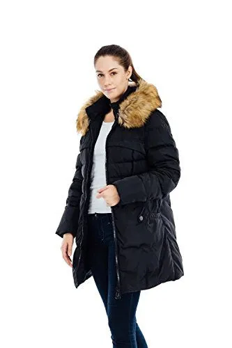 Valuker Women's Down Coat With Fur Hood 90D Parka Puffer Jacket 57-Black-L