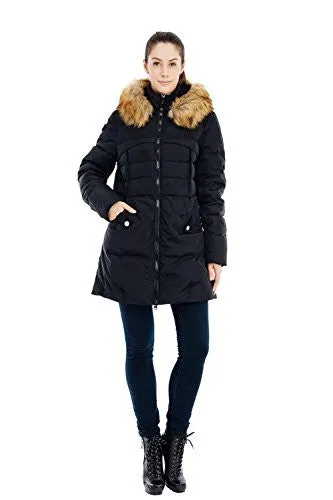 Valuker Women's Down Coat With Fur Hood 90D Parka Puffer Jacket 57-Black-L