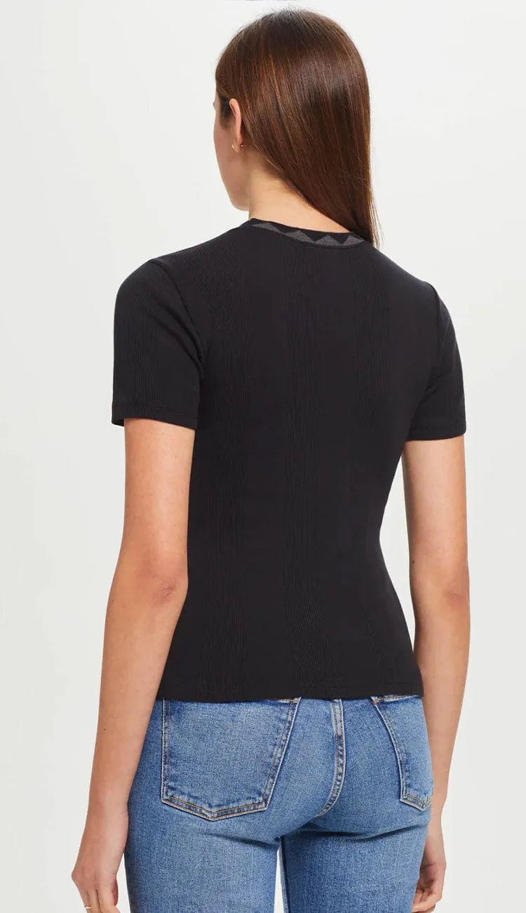 Variegated Ribbed Geometric Ringer Tee - Black