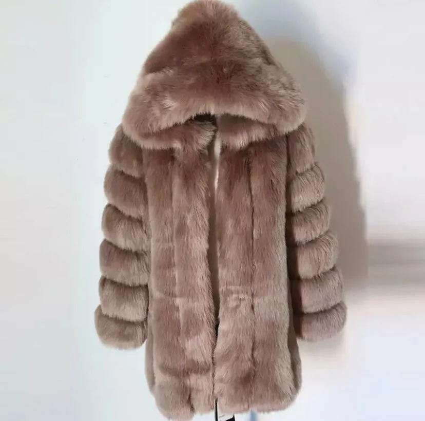 Vienna Hooded Long Faux Fur Coat