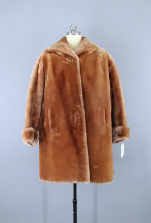 Vintage 1950s Caramel Tan Mouton Sheared Lamb Fur Coat