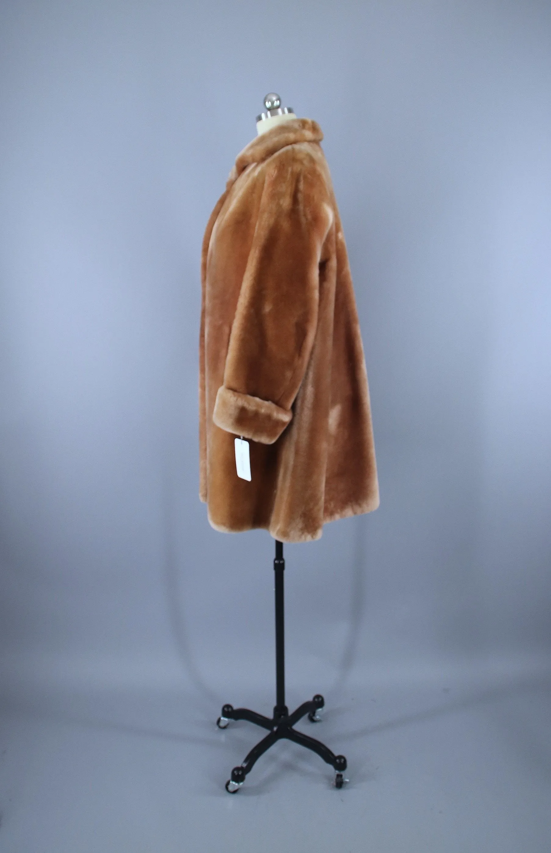 Vintage 1950s Caramel Tan Mouton Sheared Lamb Fur Coat