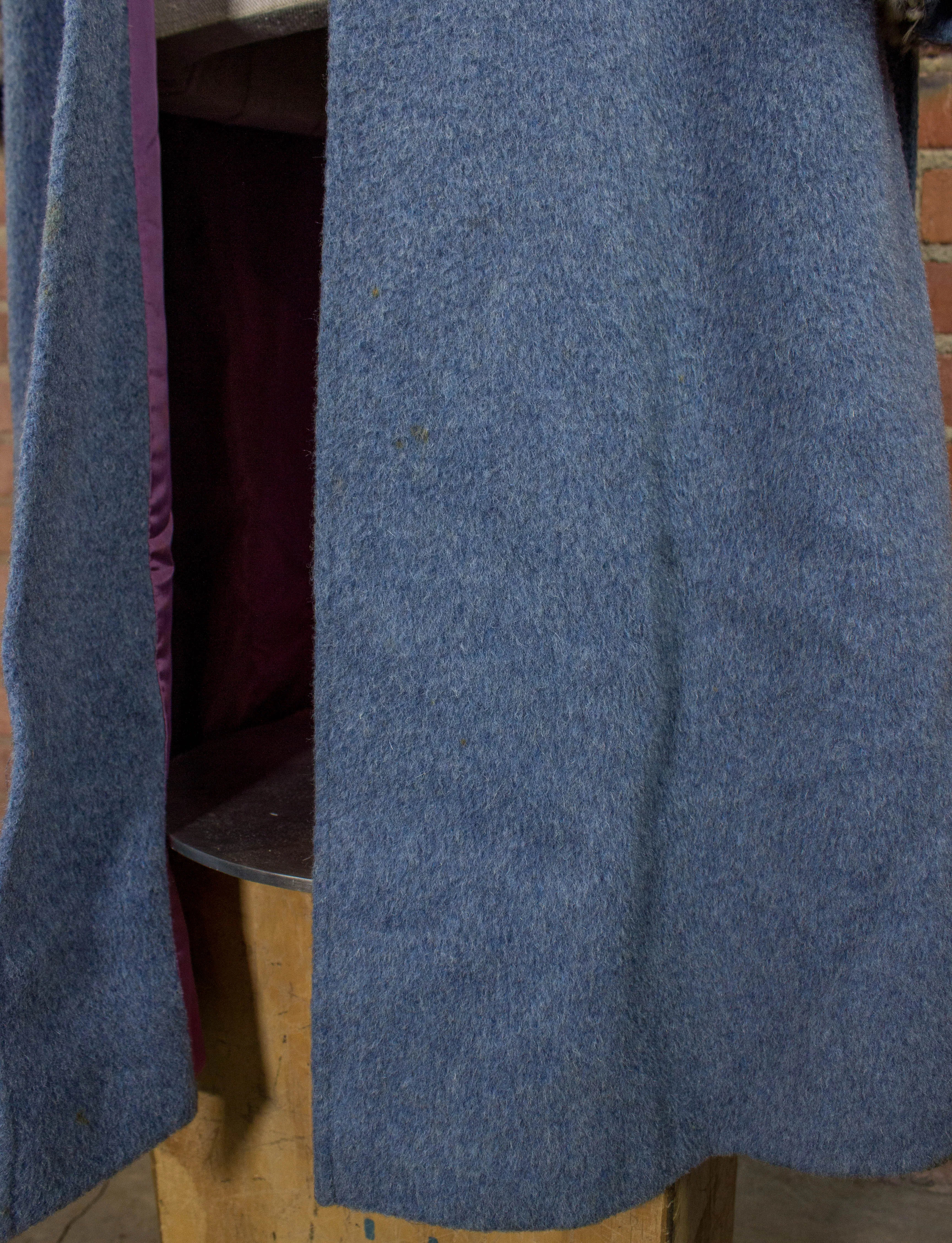 Vintage 70s Gus Mayer Light Blue Wool Penny Lane Coat With Fur Collar Size Small