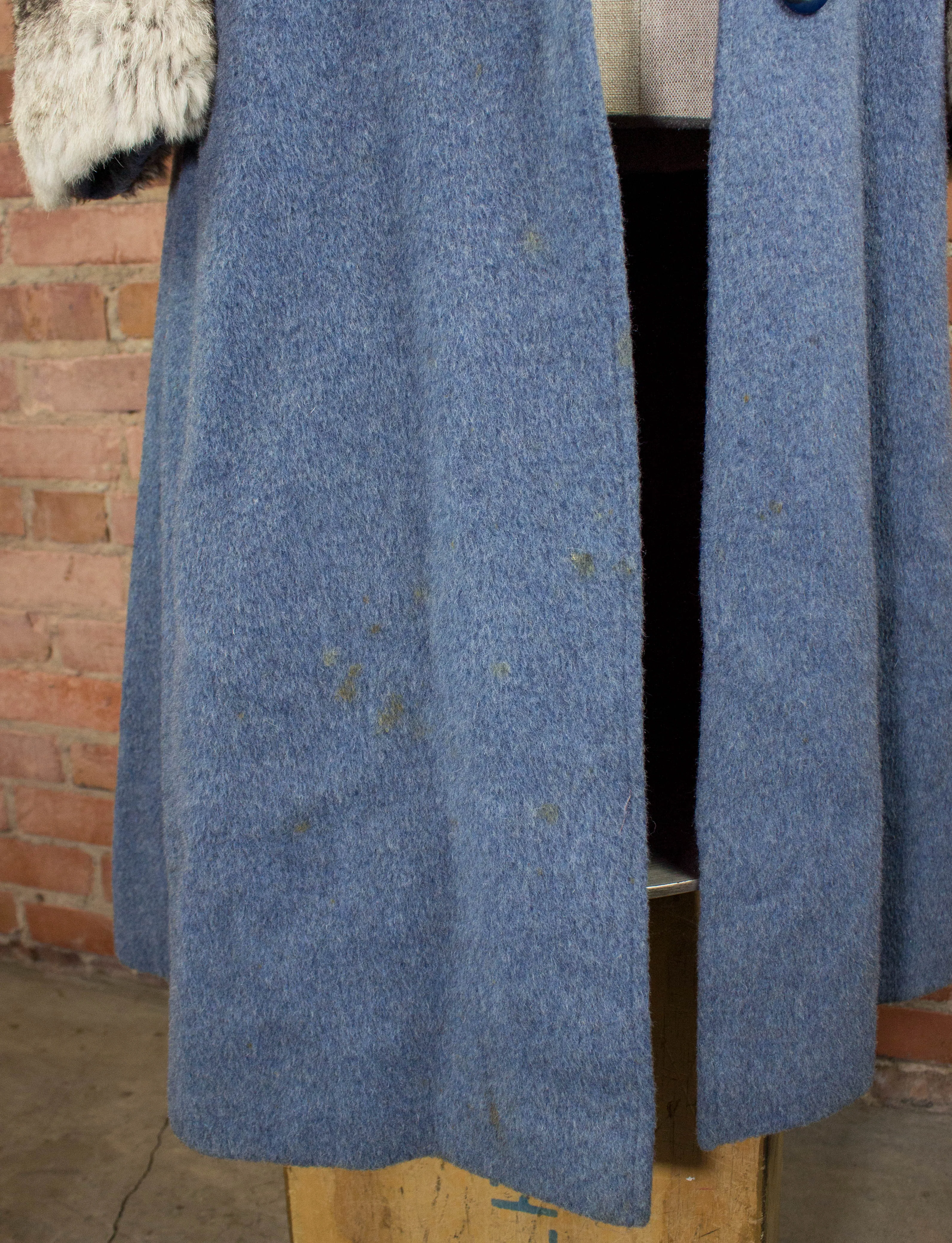 Vintage 70s Gus Mayer Light Blue Wool Penny Lane Coat With Fur Collar Size Small