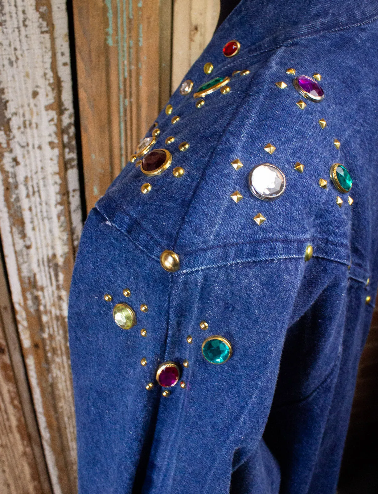 Vintage Christie Bejeweled Denim Coat 80s 2XL