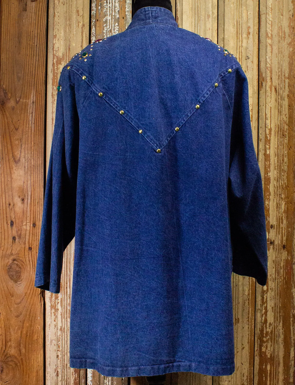 Vintage Christie Bejeweled Denim Coat 80s 2XL