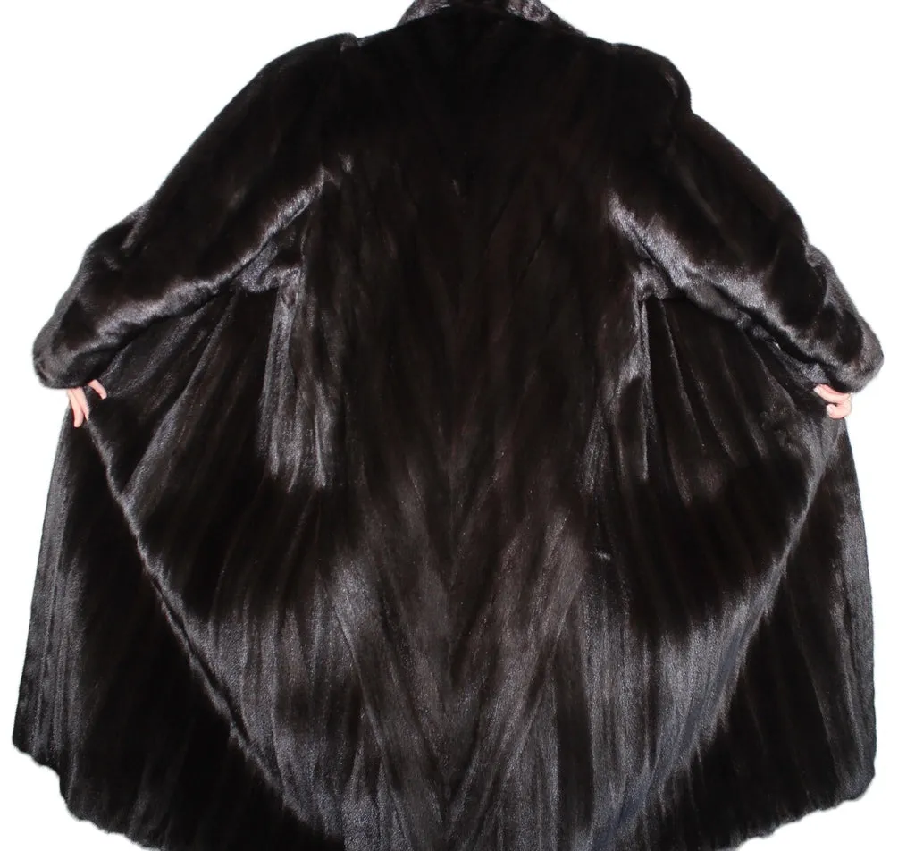 Vintage Long Dark Mink Fur Coat -XL | Stunning, Diagonally Worked Fur