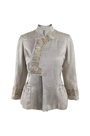 Vintage Metal Plate Nehru Collar Silk Jacket, 2000s