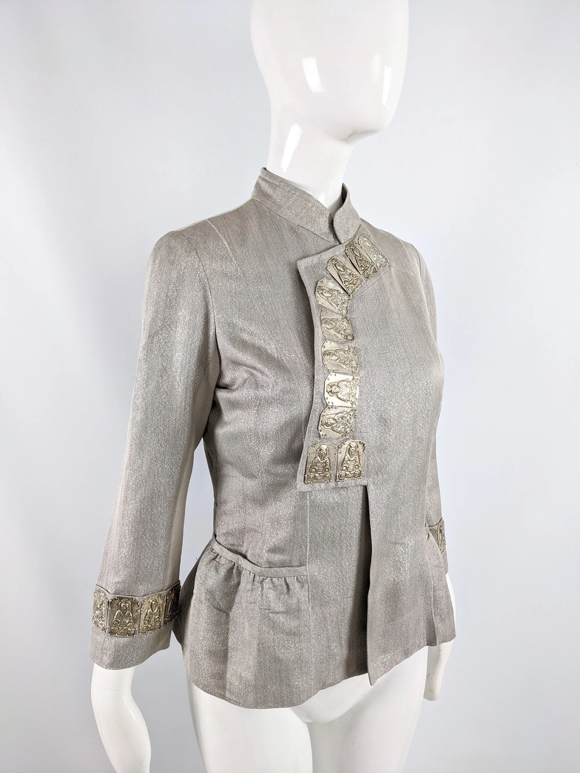 Vintage Metal Plate Nehru Collar Silk Jacket, 2000s