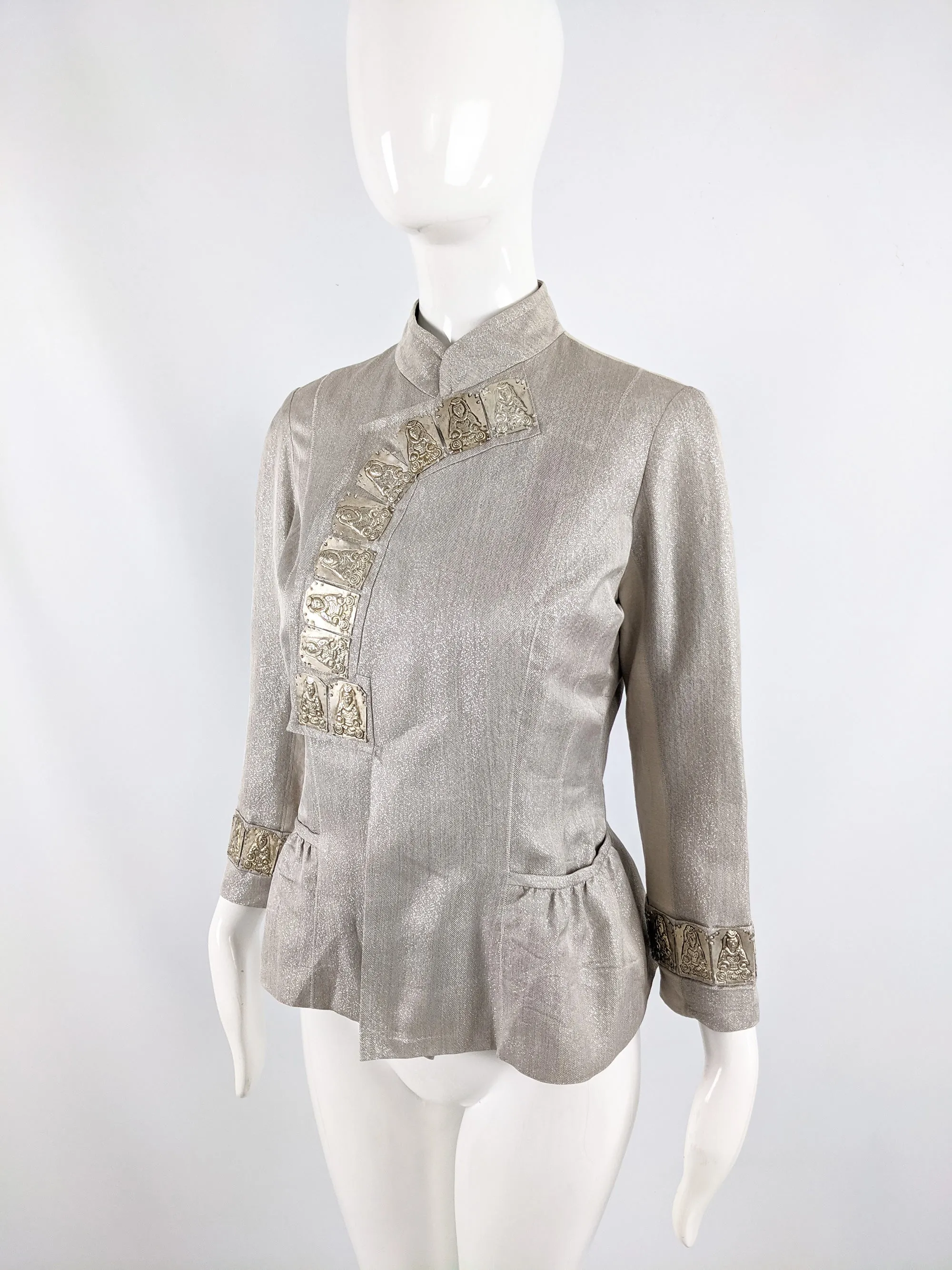 Vintage Metal Plate Nehru Collar Silk Jacket, 2000s